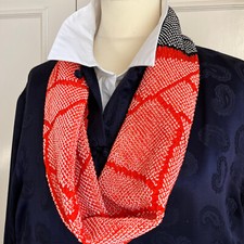 SILK SHIBORI LOOP SCARF;UNIQUE TWISTR;BLACK/ORANGE; KIMONO FABRIC;HANDMADE;COOL