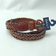 GANT Leather Belt Mens 38 Braided Woven Brown