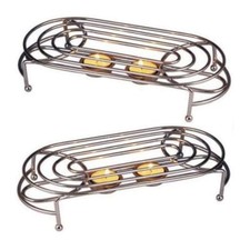 2X Oval Double Food Warmer Chrome 2Tea Light Candles Chafing Dish Rack Stand New
