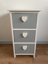 Grey and White Shelves with Heart Handles 3 Drawers Storage Unit/Bedside Cabinet