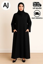 Abaya Women's Black with Pockets Burkha  Jilbab Long Jersey Maxi Dress Size 54
