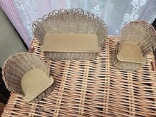  Sweet Set Vintage Dolls House Furniture Basket Wooden  Woven Chairs And Sofa 