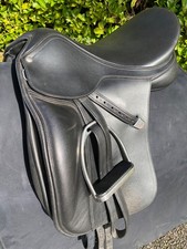 17.5" Black Bates WIDE Dressage saddle with Cair and accessories.