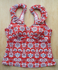 LADIES TU SIZE 18 CHERRY RED WHITE & BLUE HALTER NECK TANKINI TOP