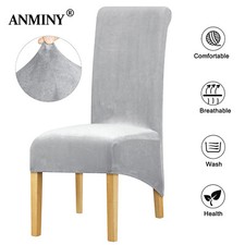 ANMINY Velvet Dining Chair Covers Grey Large Stretchable Protective Slipcover
