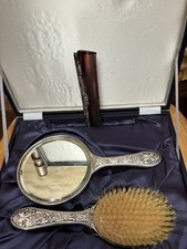 Boxed Vintage Solid Silver 3 Piece Vanity Dressing Table Set