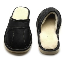Mens Sheepskin Slippers Mule Shoes Warm Leather Wool Size 6 7 8 9 10 11 12
