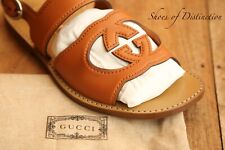 Gucci GG Monogram Tan Brown Leather Sandals Sliders Flip Flops Mens UK 5 US 6