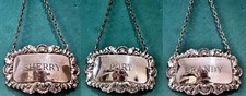 Set of 3 Silver Decanter Labels Port,Sherry,Brandy Hallmarked By Francis Howard