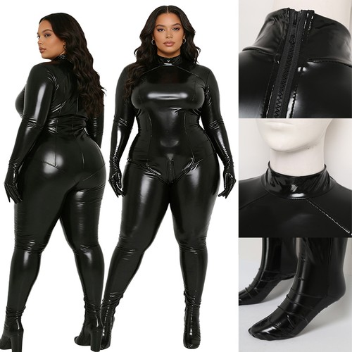 Women faux leather catsuit - faux,