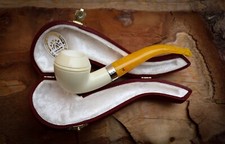 Silver Smooth Special Handmade Bulldog Meerschaum Pipe With Leather Box