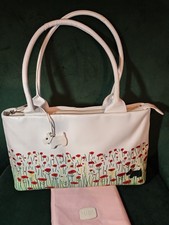 Radley White Leather Poppy Fields Shoulder Tote Signature Limited Edition