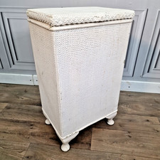Retro Vintage White Linen Woven Bedroom Laundry Basket Storage Ottoman - Upcycle