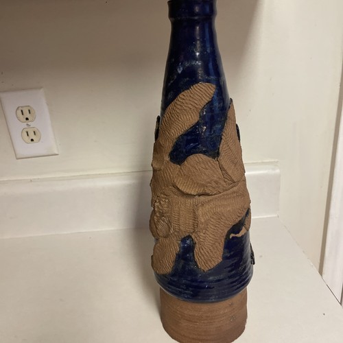 Large blue stoneware bottle - blue,