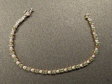 9ct Gold Emerald & Diamond Bracelet Ladies Tennis Bracelet , 7.1gms