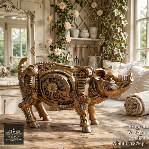Steampunk sculpture golden - golden, pig