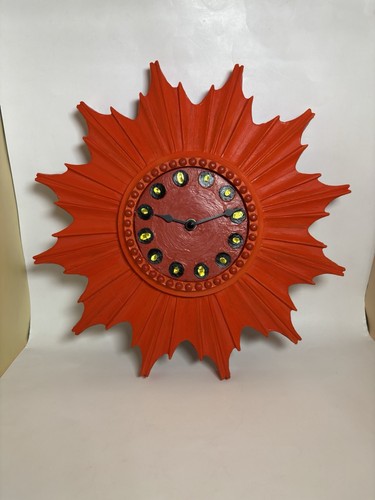 Retro sunburst wall clock red - retro,