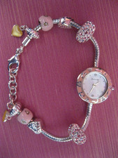 Accurist By Charmed Ladies Watch LB1465 Charm Bracelet & Box Pink & Heart Charms