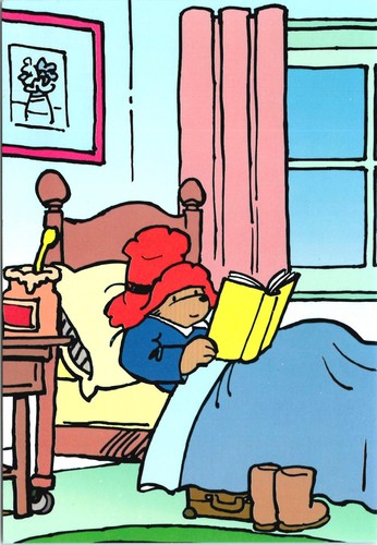 Paddington bear reading book - a,