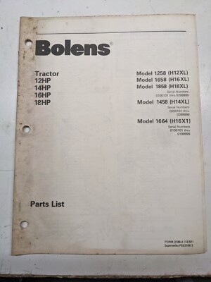 Bolens parts list model 1258 - bolens,