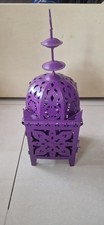 Morroccan Style Candle and Tea Ligh Lantern 19" tall. Purple.