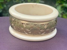 Vintage brass and cow bone bangle bovine cut out wide statement 6.5cm