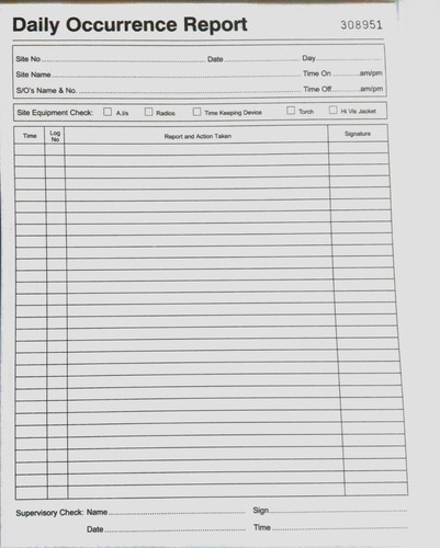 Daily occurrence log book - occurrence,