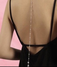 Backdrop Necklace - Wedding Back Necklace - Silver Necklace Lariat Y Style