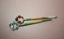 Lace making bobbins hand painted Christmas 1987 Holly Ivy & Bell flower spangled