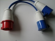 16amp 3-phase (5-pin ) plug to twin 16amp 240v sockets..mains converter..
