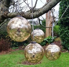 SCARCE SET OF FOUR LARGE GOLD COLOUR GLASS WITCHES BALLS 20CM WIDE GLASS KUGELS