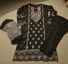 Ladies Pakistani Indian Salwar Kameez MEDIUM BLACK Brand New