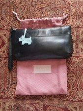 New RADLEY Black & Pale Blue Leather Pouch/Wallet Bag With Wrist Strap & Dustbag