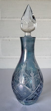 LARGE RETRO VINTAGE CUT GLASS PERFUME SCENT BOTTLE ICE BLUE LUSTRE  8" TALL
