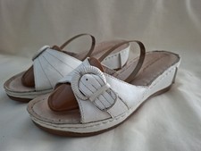 Dunlop Destinations White Leather Slip-on Mid Height Wedge Sandals Size 6 (Eu39)