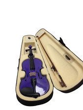 Purple Violin With Missing String, Black Fabric Case, Bow + One new set strings