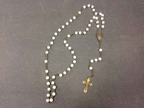 Antique rosary beads white and - rosary,