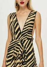TOPSHOP Tiger Zebra Animal Print Pinafore Midi Dress Sz Petite UK8 EUR36