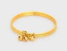 24ct Yellow Gold GF Ladies Charm Triple Set Plain Bracelet Bangle