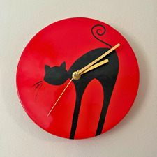 Chic Black Cat Glass Wall Clock – 20cm Red Modern Art Timepiece in Gift Box