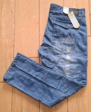 New Crosshatch Black Label Mens Cargo Denim Jeans W44 L32 Blue Trousers 