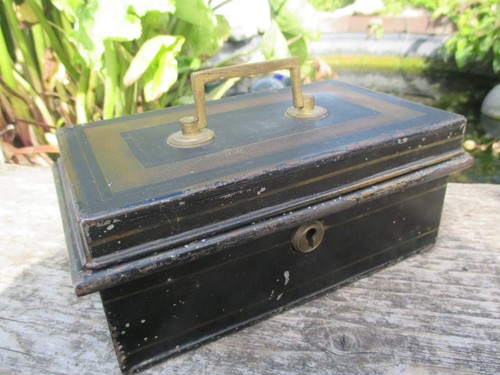 Antique metal cash tin - cash, money