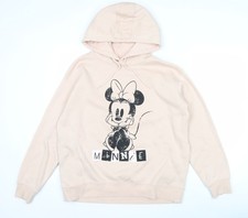 Disney Minnie Mouse Womens Beige Hoodie Sweatshirt Size M Pullover