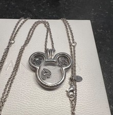 Genuine Pandora Disney Mickey Mouse Floating Locket Charm Necklace & 2 Charms 