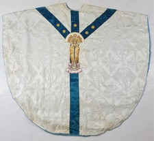 Antique French Virgin Mary Gold work Embroidered Silk Brocade Vestment Cope