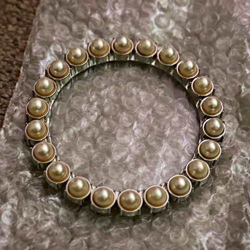 Silver tone pearl glass - tone,