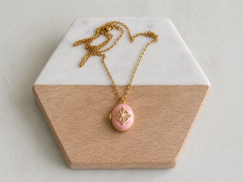 Pink floral locket necklace - floral, |