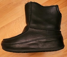 Fitflop Mukluk Moc 2 Leather Sheepskin Lining Black Ankle Boots UK 4 EU 37 SEE 