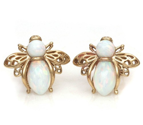 White opal bee - bee, earrings