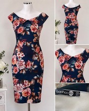 Boohoo Navy Floral Wiggle